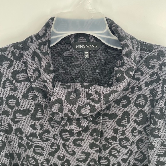 Ming Wang Women Animal Leopard Print Cardigan Jacket Size 0X Blue Black Collar - Picture 6 of 10